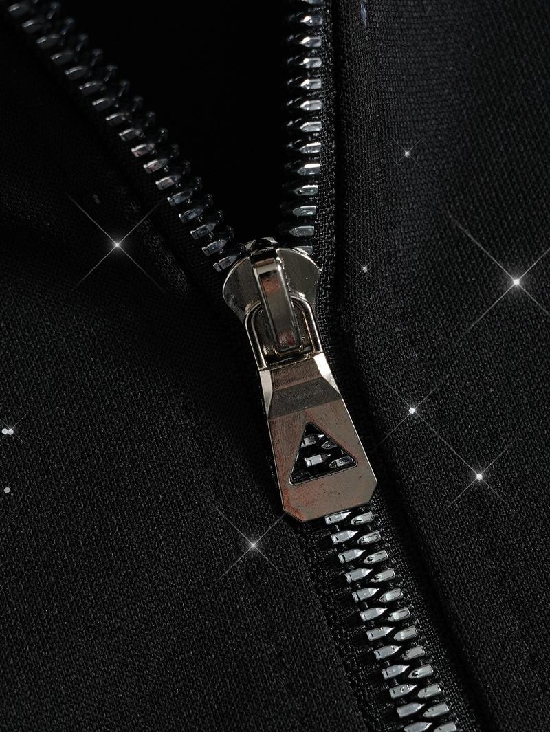 Men's Gypsy star design shiny zipper hooded sweater, soft and skin-friendly fabric, pocket design, street trendy cool style, daily going out on the street, casual commuting adaptation, personalized trend couples versatile wear