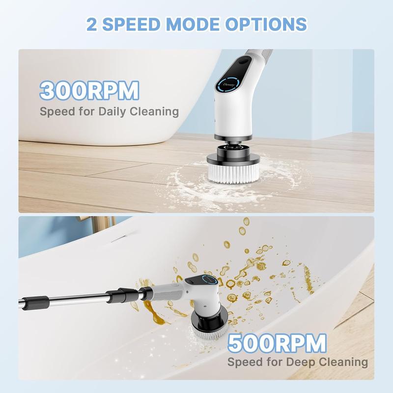 Dovety Electric Spin Scrubber with 8 Replaceable Brush Heads 2 Adjustable Speed Extension Handle Multiple for Bathroom, Kitchen, Floor, Toilet, Household Cleaning Supplies Kitchen Accessories Cleaner,Replacement Parts, Multifunction, Durable