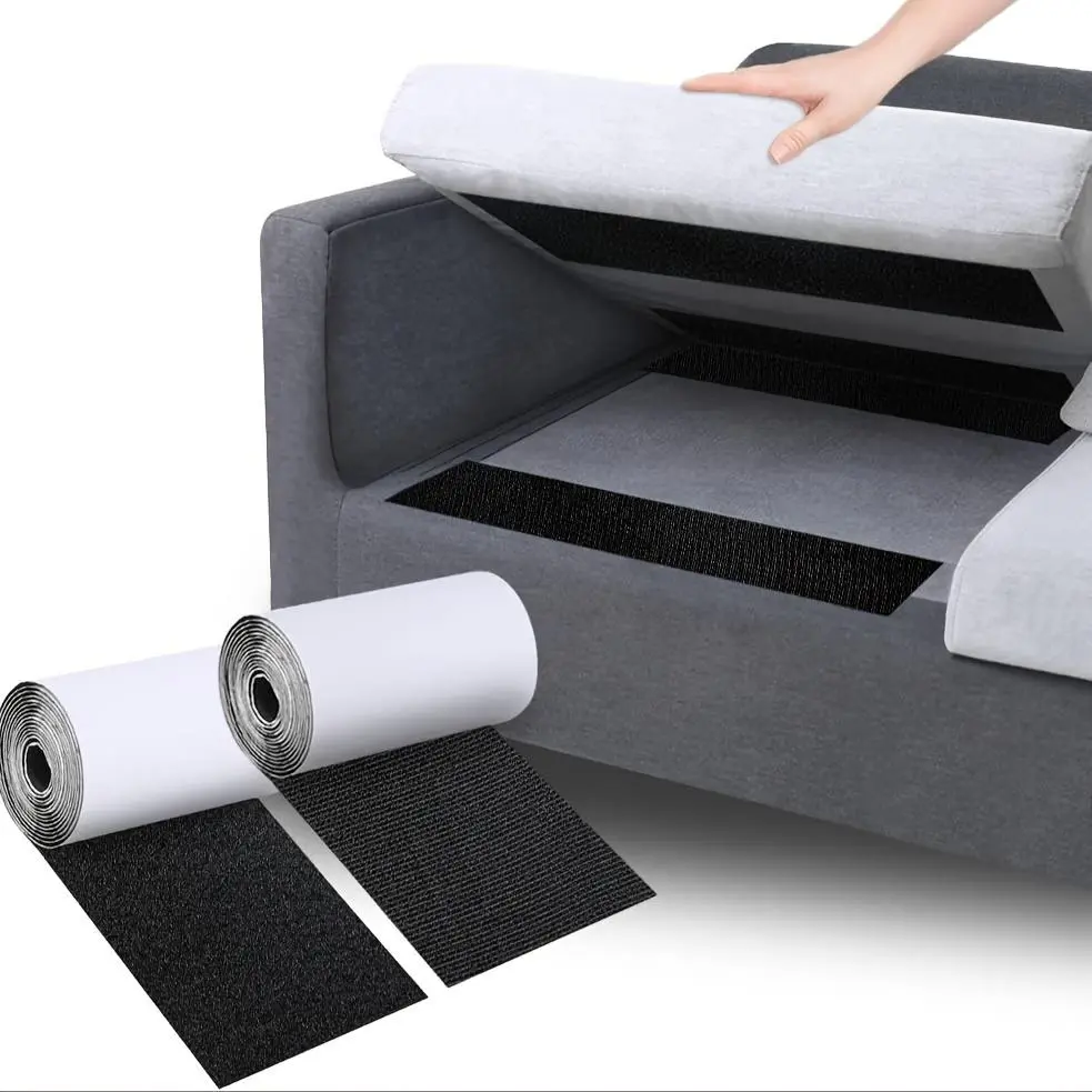 Hook and Loop Tape, 1 Pair Durable Nylon Couch Cushion Velcro Strips with Adhesive to Prevent Sliding, Couch Cushion Grip Tape, Multi-purpose Hook and Loop Tape for Picture Frame Crafts Carpet