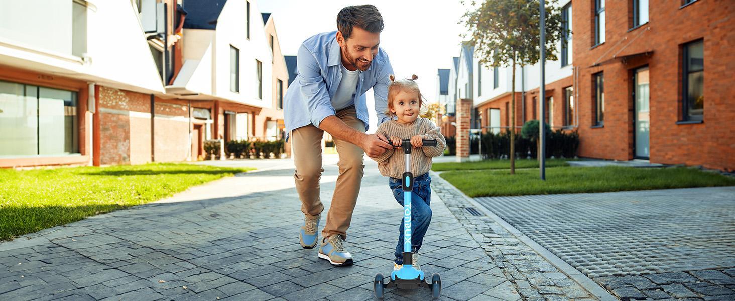Kids Scooter for Ages 3-12 with Multi-Gear Handlebar Adjustment, Light Up Wheels, Lean-To-Steer Design & Widen Anti-Slip Deck