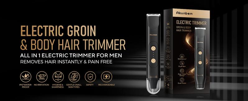 Akunbem Electric Groin Hair Trimmer for Men,Nose Hair Trimmer, Dual Heads Waterproof Ball Pubic Shaver for Male and Female, Replaceable Ceramic Blade Heads，Wet/Dry Body Razor, Christmas and Halloween & Husband Gift for Birthday