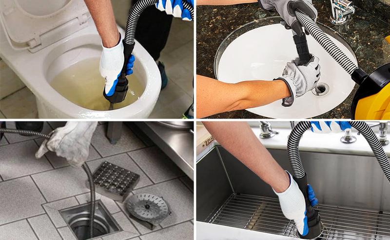 GARVEE Drain Cleaner Machine 30Ft x 3/10In, Auto-feed Electric Drain Auger, Piano Wire Cable, Foot Switch, for Sinks, Toilets, Floor Drains