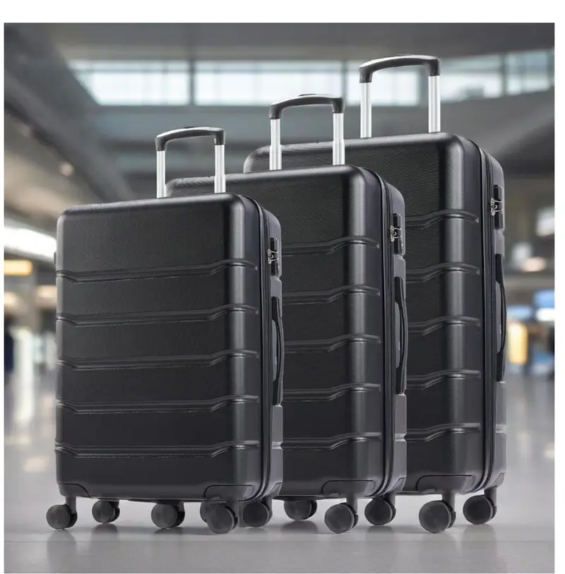Set of 3 Hardside Luggage, Expandable Rolling Luggage with TSA Lock and Spinner Wheels, Black