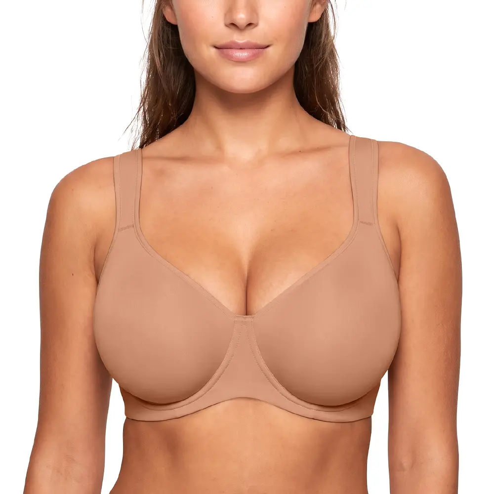 HSIA Joan Comfortzone Unlined Plus Size Full Coverage Underwire Support Minimizer Bra Reduces 1 to 1.5 Cups Wider Cushioned Straps U Shaped Smoothing Back Soft Naked Feel T Shirt Bra for Big Bust Women Daily Wear Shaping Lingerie