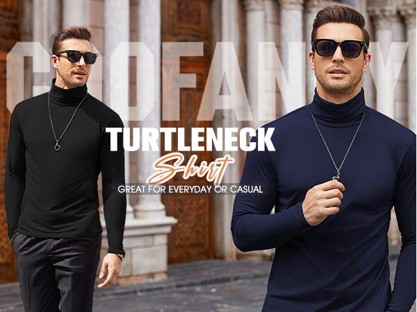 COOFANDY 2 Pack Men's Casual Slim Fit Turtleneck T Shirts Lightweight Basic Cotton Pullovers