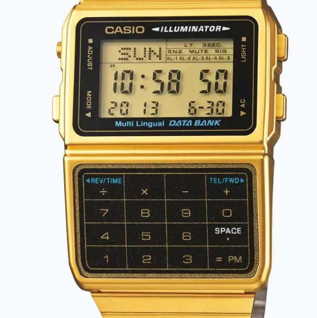 Casio Illuminator Multi-Lingual Data Bank Watch Gold Tone Digital Display Calculator Function