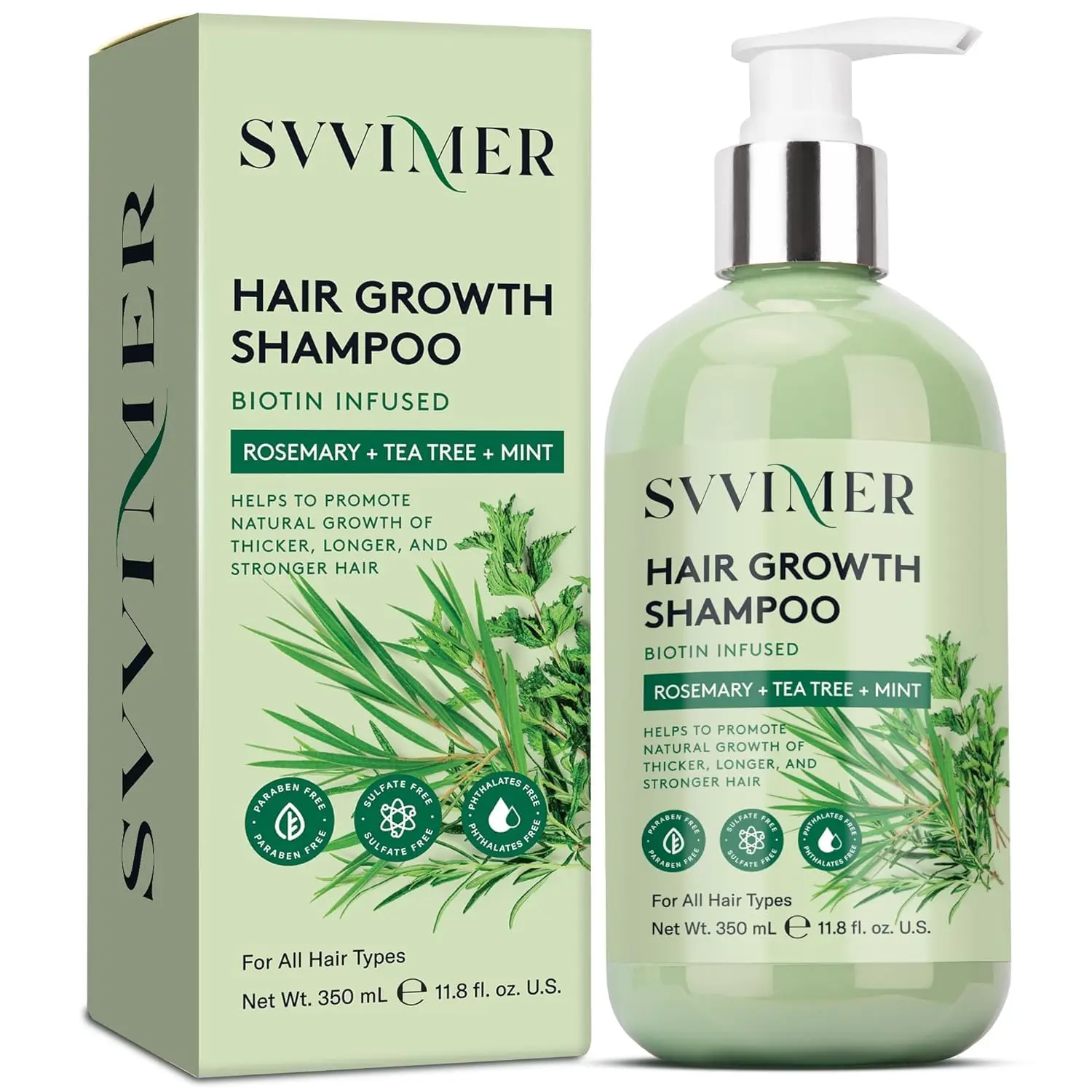 Svvimer Rosemary Biotin Shampoo for Thicker, Fuller Hair and Scalp Relief, Hydrating Cleanser with Tea Tree Oil, Sulfate-Free for Men & Women, 11.8 fl oz, Haircare, Natural Thickening Shampoo, Hair Growth Shampoo