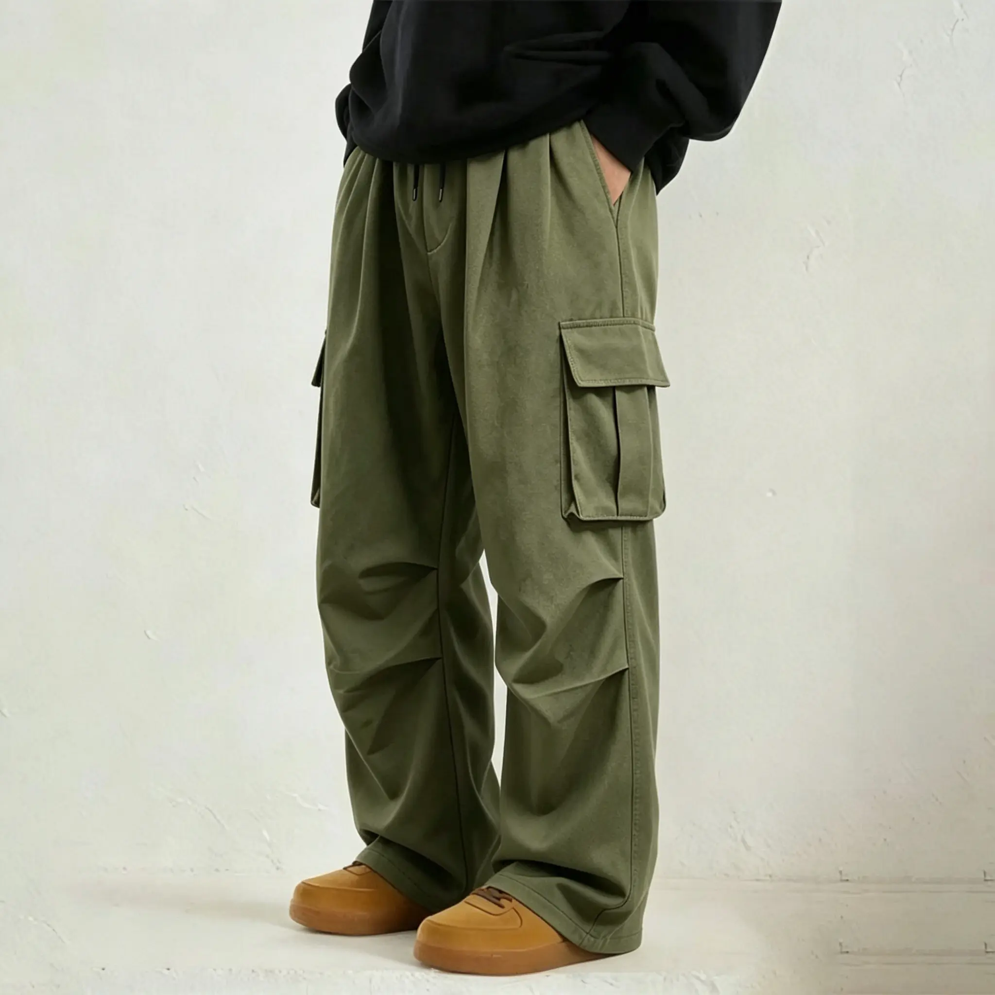 SHISNYIY Menswear Fashion Elevated Men's Loose-Fit Cargo Pants - Casual Minimalist Multi-Pocket Work Jogger Pants, Plain All-Seasons Everyday Bottoms, Fashion Men's Pants