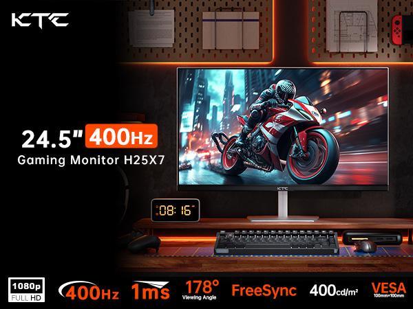 KTC 24.5'' FHD 1080P Native HDMI 240Hz, DP 360Hz (DP overclocked to 400Hz) HDR400 Gaming Monitor, Fast IPS 1ms, DP 400Hz | HDMI 240Hz, HDR 400 128% sRGB, HDMI x2, DP x2 |Tilt Adjustability Silver-Gray VESA 360Hz Monitors H25X7