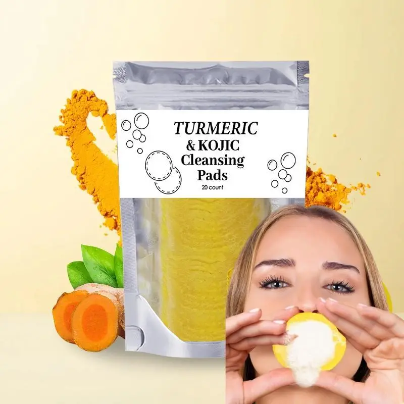 20-Count Plant-Based Turmeric & Kojic Acid Deep Cleansing Pads Cleanser - Chamomile Hydrolate Infused, DL Panthenol, Dark Spots Treatment, Hyperpigmentation Care, Even Skin Tone, Face & Body Use, Back to School Beauty Pick