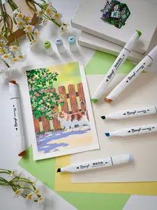 Bianyo 6 Dual Tip Alcohol Markers Set, Fine & Chisel Art Markers in Earth Tone, Skin Tone, Cool Gray, Warm Gray, Ocean & Sky, Smooth Blending and Shading for Coloring, Journaling, Sketching and Bible Study