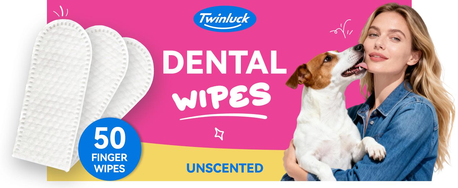 Pet dental cleaning wipes for cats and dogs, toothbrush finger wipes, help reduce bad breath, clean teeth and remove tartar.