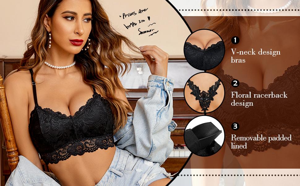 Avidlove Lace Bralettes for Women Padded Bralette Camisole Racerback Crop Top Floral Lace Bralettes V Neck