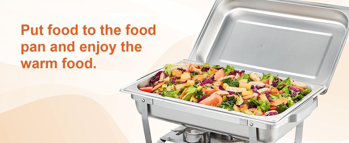 VEVOR Chafing Dish Buffet Set, 8 Qt 4 Pack, Stainless Chafer with 4 Full Size Pans, Rectangle Catering Warmer Server with Lid Water Pan Folding Stand Fuel Tray Holder Spoon Clip, at Least 8 People Eac