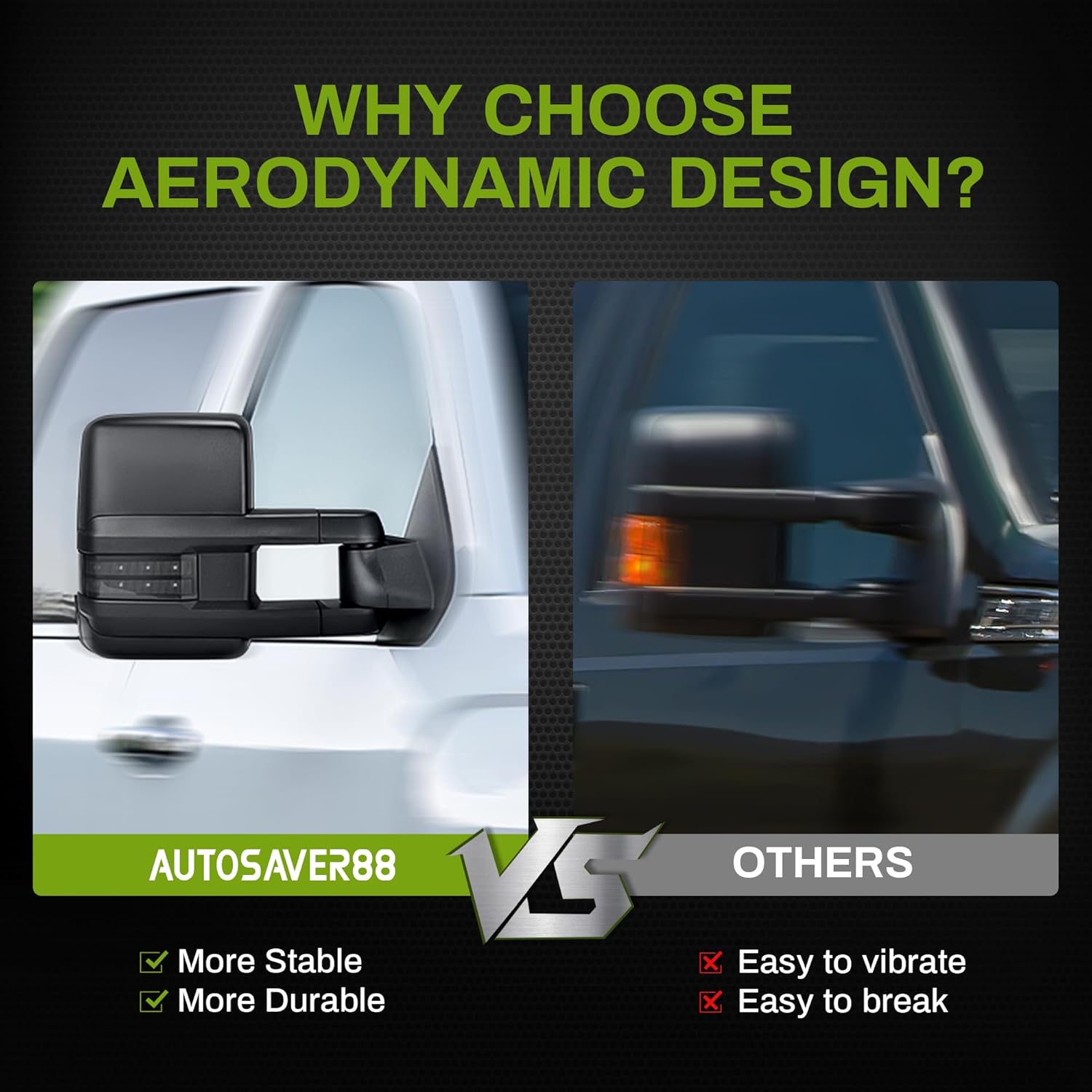 YITAMOTOR Towing Mirrors Compatible with 2014-2018 Silverado Sierra 1500 2500HD 3500HD Power Heated Smoke LED Turn Signal Manual Telescoping Folding Clearance Light Reverse Light Black Housing