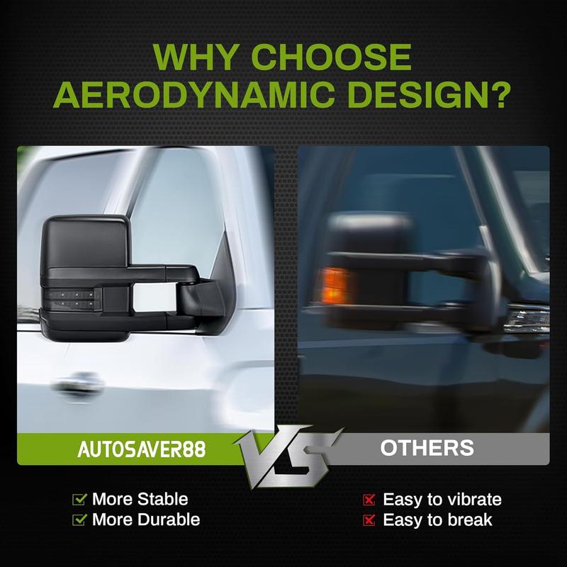 YITAMOTOR Towing Mirrors Compatible with 2014-2018 Silverado Sierra 1500 2500HD 3500HD Power Heated Smoke LED Turn Signal Manual Telescoping Folding Clearance Light Reverse Light Black Housing Car Accessories Auto Parts