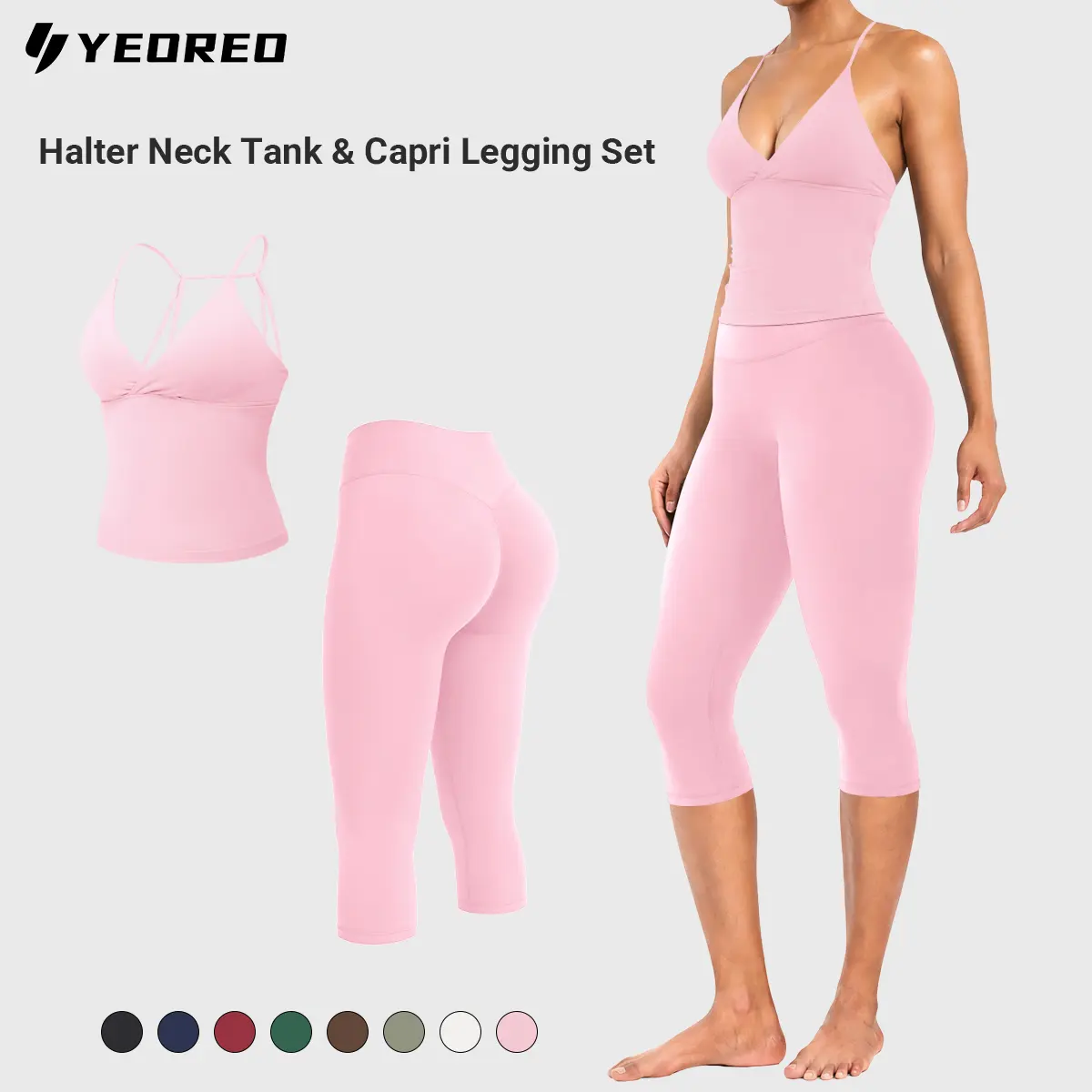 YEOREO Halter Neck & Capri Legging 2 Piece Set