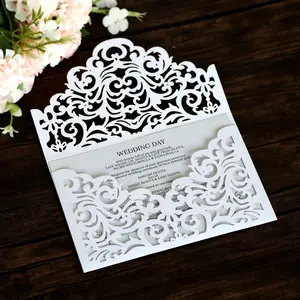 Laser Cut Wedding Invitation Cards, Engagement Invitations with Black Blank Inner Pages for Custom Printing