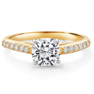 Gem Stone King 10K Two Tone Gold IGI Certified Lab Grown Diamond Women Engagement Ring | 1.24 Cttw | Center Cushion Cut Diamond 1 Ct | D-E Color | VS1-VS2 Clarity