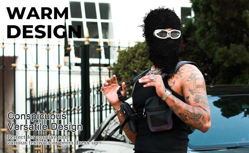 Balaclava Distressed Knitted Full Face Ski Mask Winter Windproof Warmer Men Women One Size Fits All Fuzzy Cozy Camo Cap Yeat Style Beard Funny Outdoor