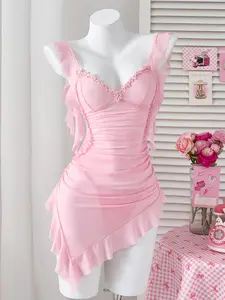 Pure & Chic Mesh Ruffle Irregular Mini Skirt 2-Piece Set Lingerie
