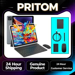 PRITOM 10.1-inch Android 14 Tablet Set 16(4+12)GB RAM 128GB ROM Dual Camera Bluetooth Keyboard Mouse Stylus 2.4G/5G WIFI Type-C Charging Large Storage Back-to-school Gifts Valentine's Day Gifts