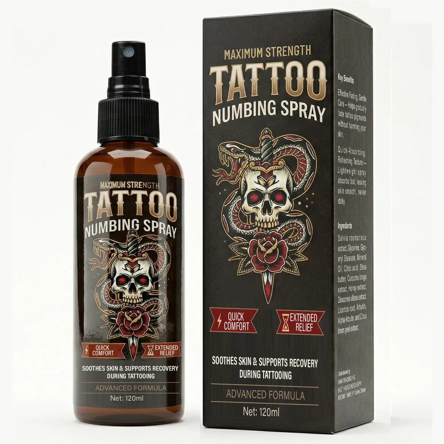 Maximum Strength Tattoo Numbing Spray – Fast-Acting Topical Mist for Comfort During Tattooing – Soothing & Recovery Support with Botanical Extracts (Aloe, Chamomile, Green Tea) – Advanced Formula for Easy, Even Application –– 120ml