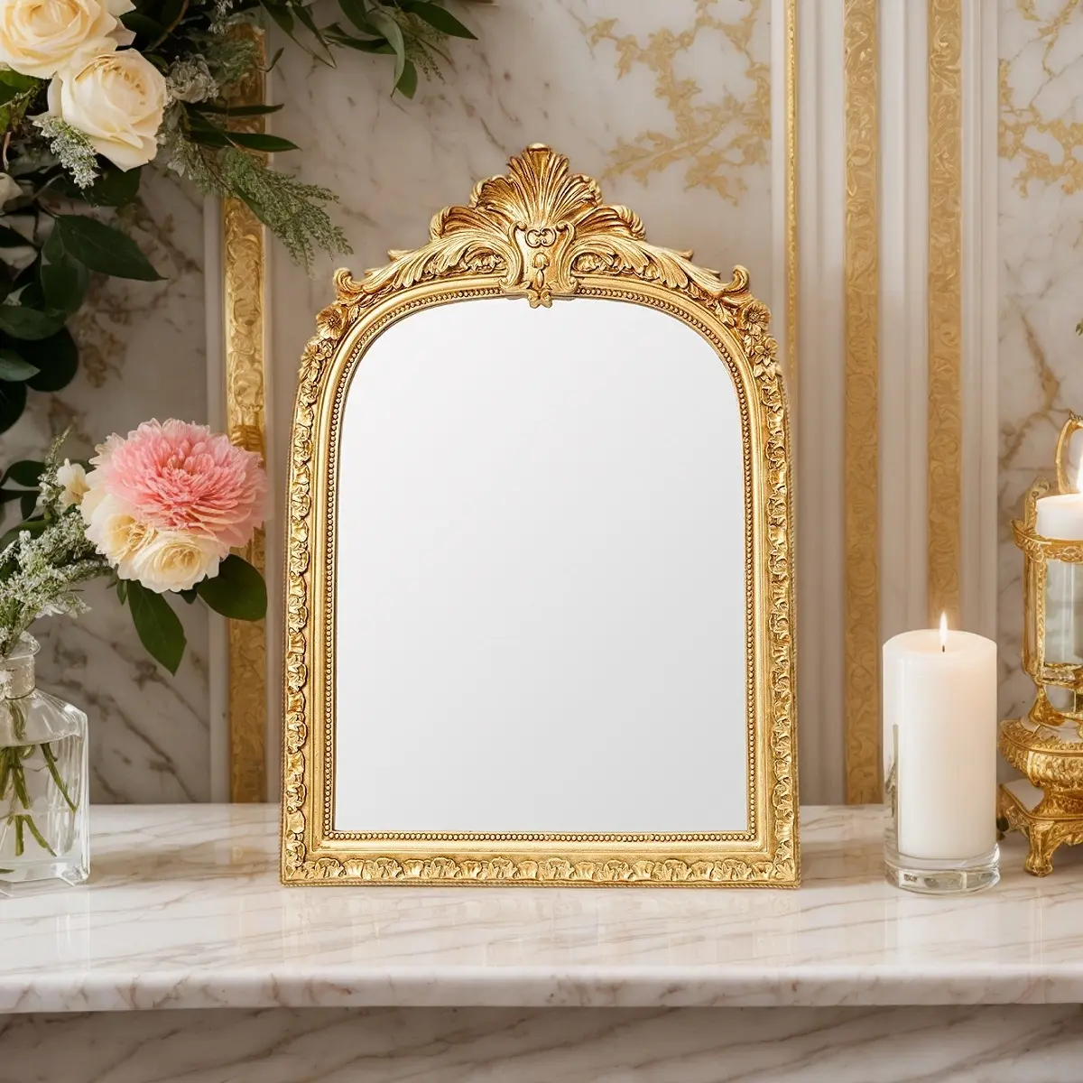 Resin Arch Mirror Frame, Arched Decor Mirror, Home Decorative Mirror, European Style Wall Decor Art Hanging Piece, Ideal for Home Decoration & Photography Props