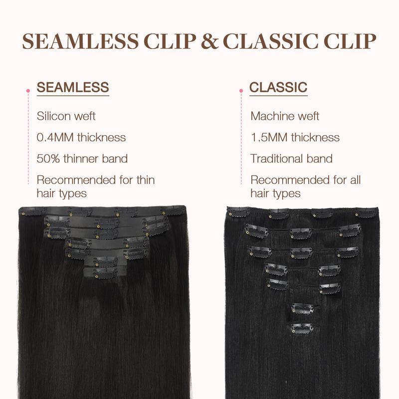 Seamless Clip in Human Hair Extensions 14-22 Inch Real Human Hair Clip Ins for Natural and Seamless Look
