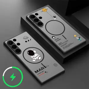 Magnetic For Magsafe Astronaut Case For Samsung Galaxy S25 S26 Ultra Edge S23 S22 Plus S21 FE Capa S24 Ultra Matte Back Cover