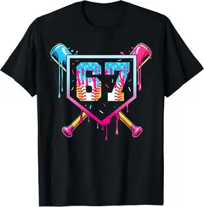 Baseball Ice Cream Drip Number 67 Player 67th Birthday T-Shirt - Crewneck Men Women Youth Boys Girl T-shirt Cotton Fabric