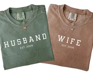 Personalized Husband and Wife Matching Couple Comfort Colors T-Shirt, Newlywed Wedding Shirt, Just Married Shirt, Wife And Husband Shirt, Matching Couple Shirt, Wedding Shirt, Full Size, Full Color