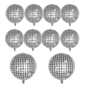 10-Piece Silver 4D Disco Balloons for 70s, 80s & 90s Theme Parties and Bachelorette Celebrations
