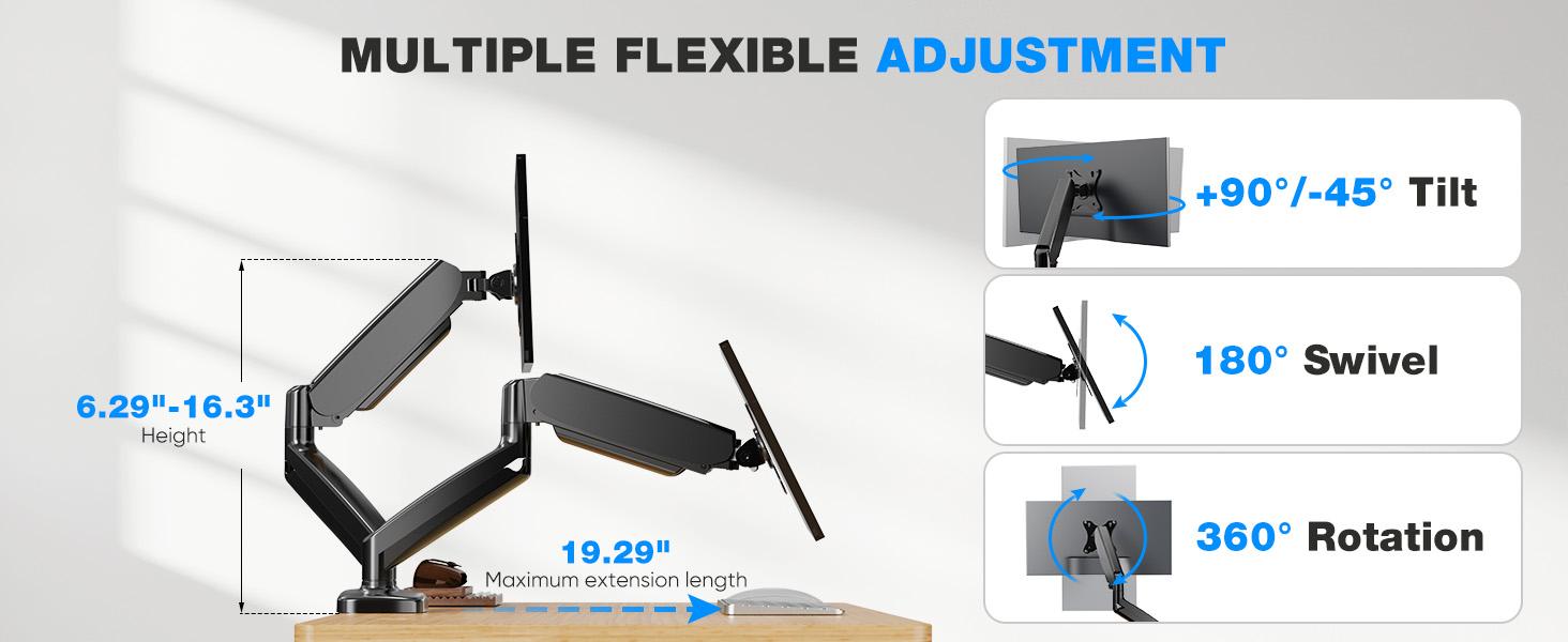 Monitor Stand - Adjustable Desk Mount Arm for 15 - 27  Inch Monitors, Supports up to 17.6lbs, Heavy Duty Screen Mount with Gas Spring, Clamp & Grommet Base, VESA Bracket 75/100 Compatible