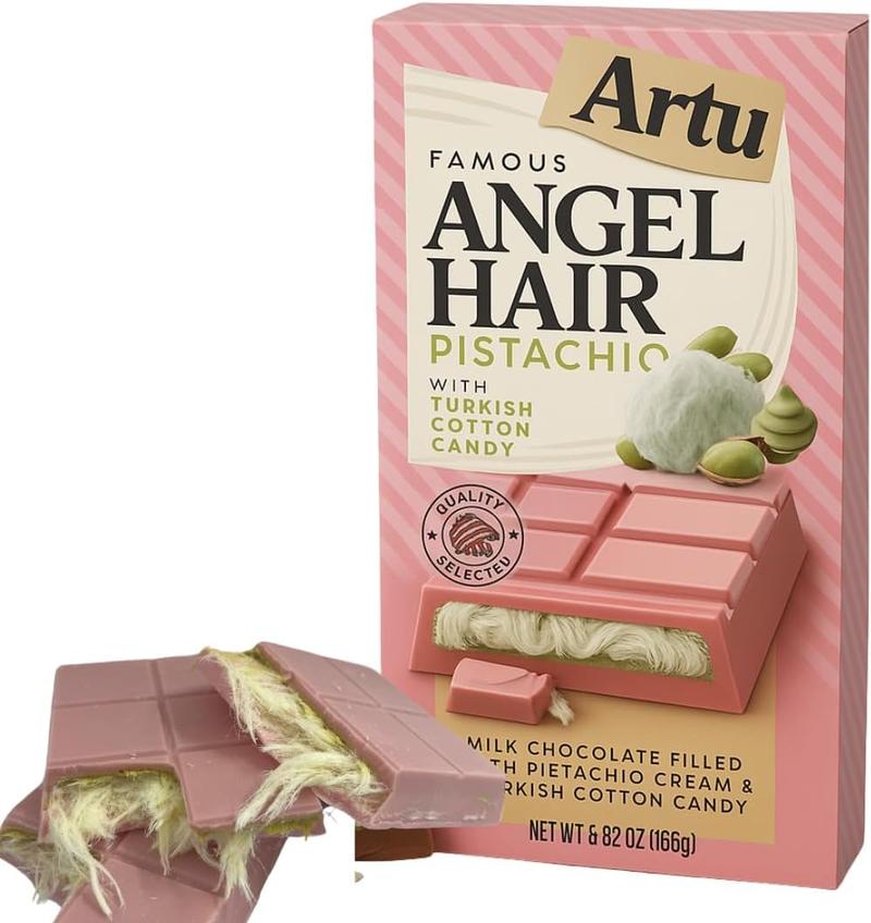Dubai Chocolate Artu Angel Hair Milk Chocolate Bar 165g – Turkish Dairy Milk Floss with Pistachio Cream & Cotton Candy – Premium Middle Eastern Gourmet Candy Gift