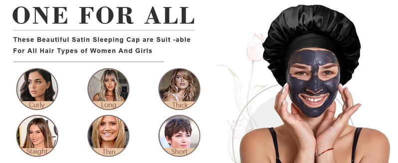 Satin Bonnet with Tie Band Double Layer Adjustable Sleep Bonnet with Silk-Like Lining Stay On Night Cap for Curly Hair Braids & Natural Hair school gift Sleeping Bonnet satin adjustable strap