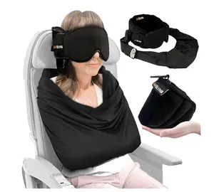 AirSlyng 3-in-1 Airplane Sleep Support System - Integrated Plane Sleeping Accessories with Memory Foam Long Haul Flight Pillow, Adjustable Travel Eye Mask, and Blanket-Like Body Sling - Fits in Carry