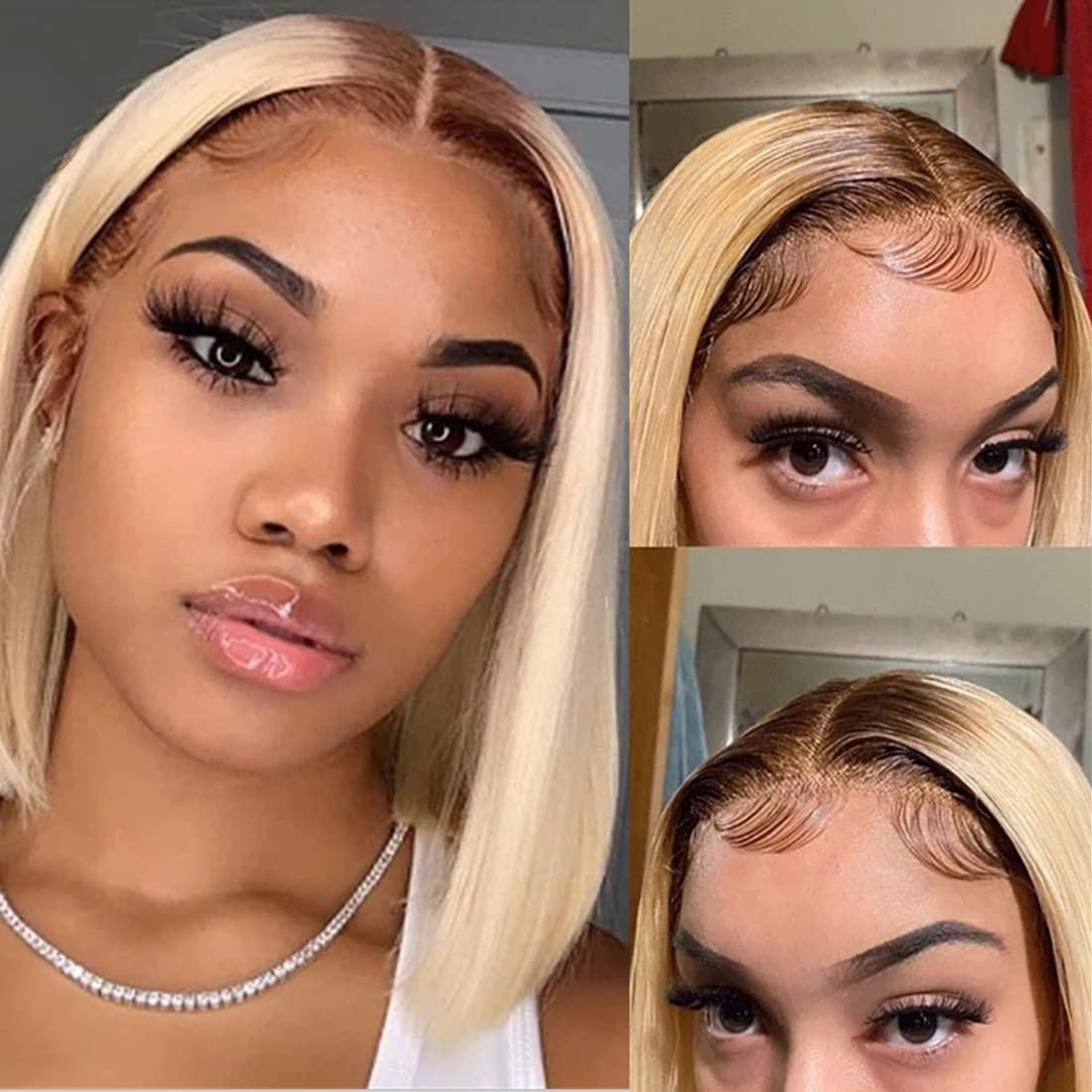 [Spring 2026]  Alipearl Hair 4/613 Ombre Blonde Lace Front Bob Wigs Short 13x4 Bob Wig for Women With Baby Hair Brazilian Straight Bob Wigs Human Hair Pre Plucked
