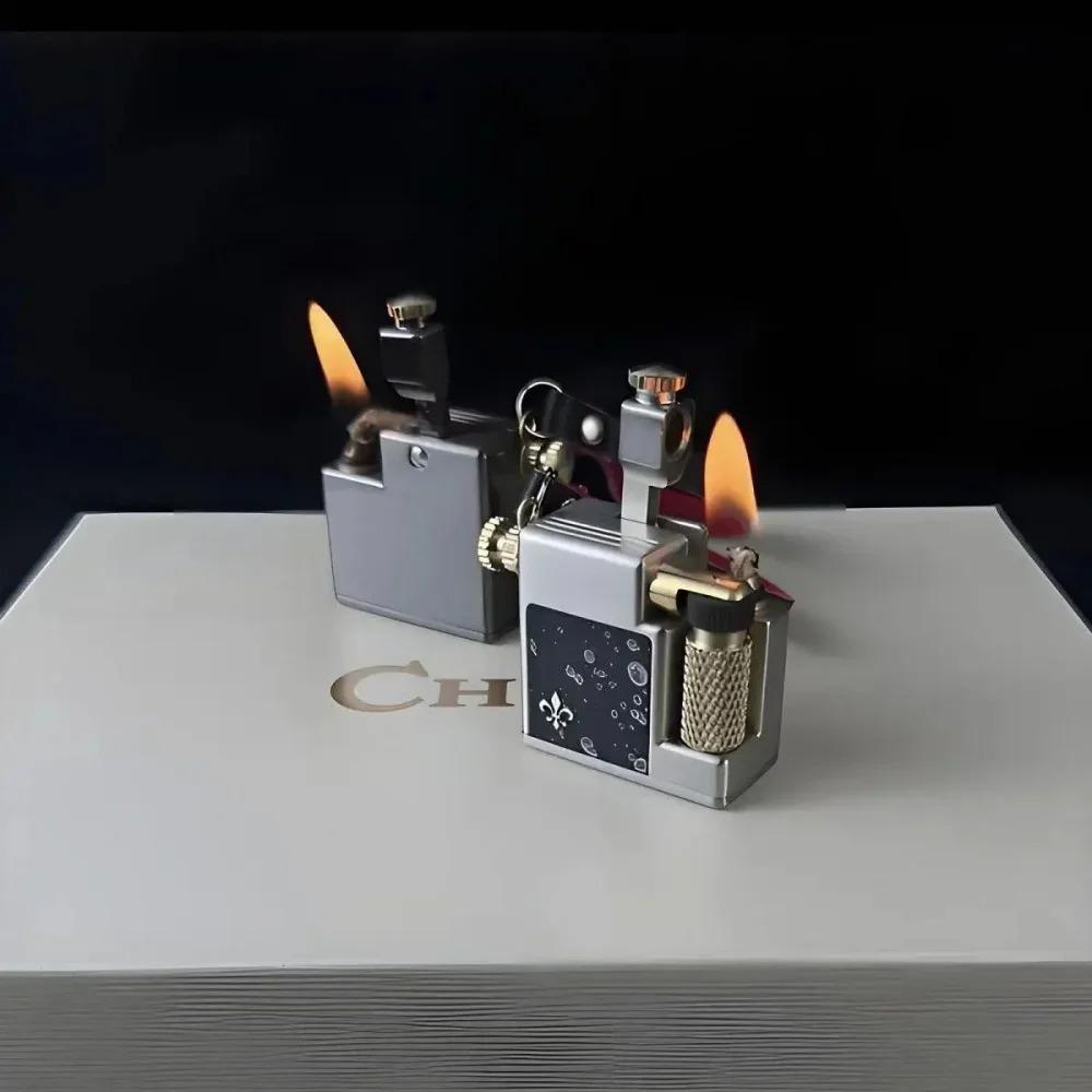 Cool Vintage Kerosene Lighter Retro Trench Wheel Sideslip Ignition Key Pendant Gift for Men(NO Fuel)