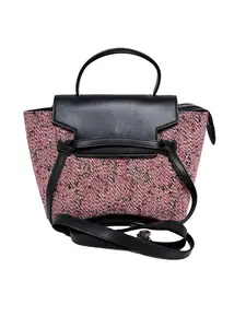Pre-owned Celine Leather Crossbody Bags Authentic Pink Micro Tweed Belt Satchel Handbag Crossbody Shoulder Bag YMCE38