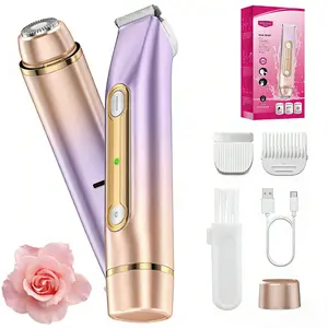 PVBKZ Bikini Trimmer for Women, Electric Shaver and Razor Rechargeable 2-in-1 Body and Facial Epilator, Dual Heads for Painless Trimming of Pubic Hair, Face, Underarms and Legs, IPX6 Waterproof. Christmas Gift New Year Gift Shaving Grooming