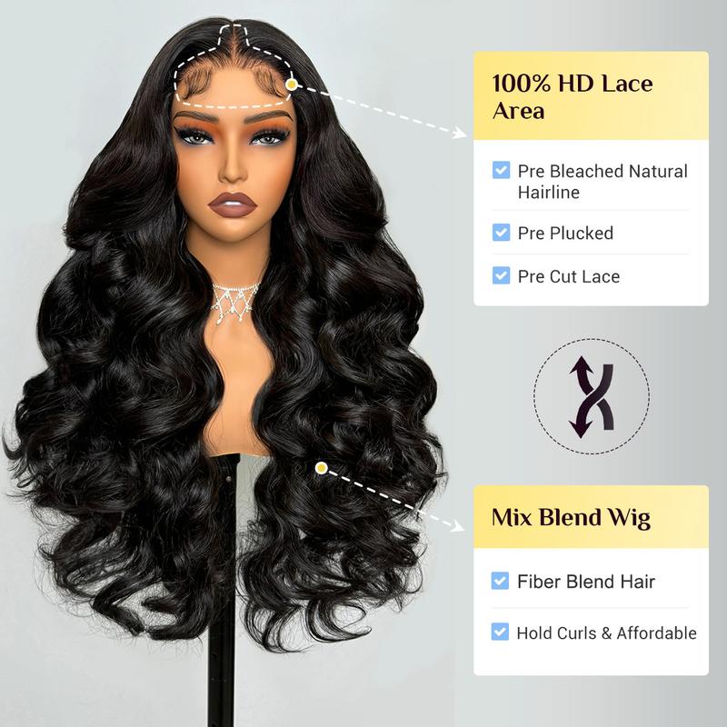 【Blend】TESLAL Wear It and Go Glueless Wig Pre Cut HD Lace 6X6X1 Lace Wig 180% Density Body Wave Adjustable Straps Pre-Plucked Wig Soft And Affordable