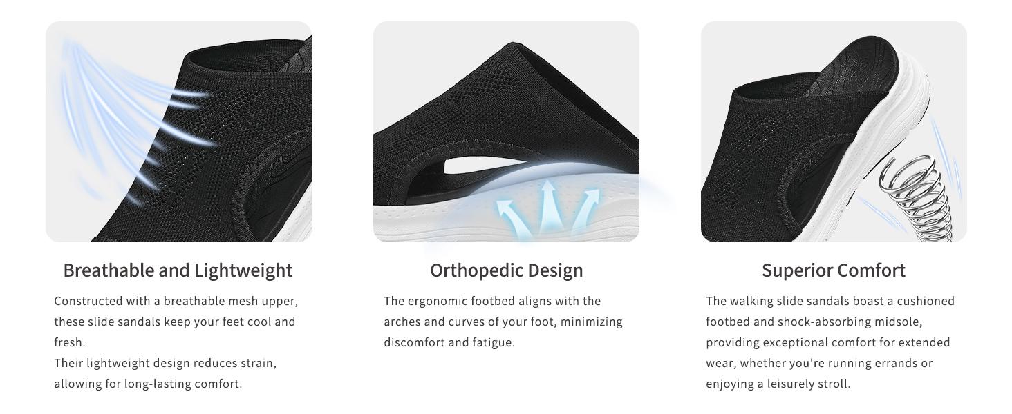 Womens Orthopedic Platform Slides Sandals with Arch Support Ladies Comfortable Walking Open Toe Plantar Fasciitis Slip On for Summer