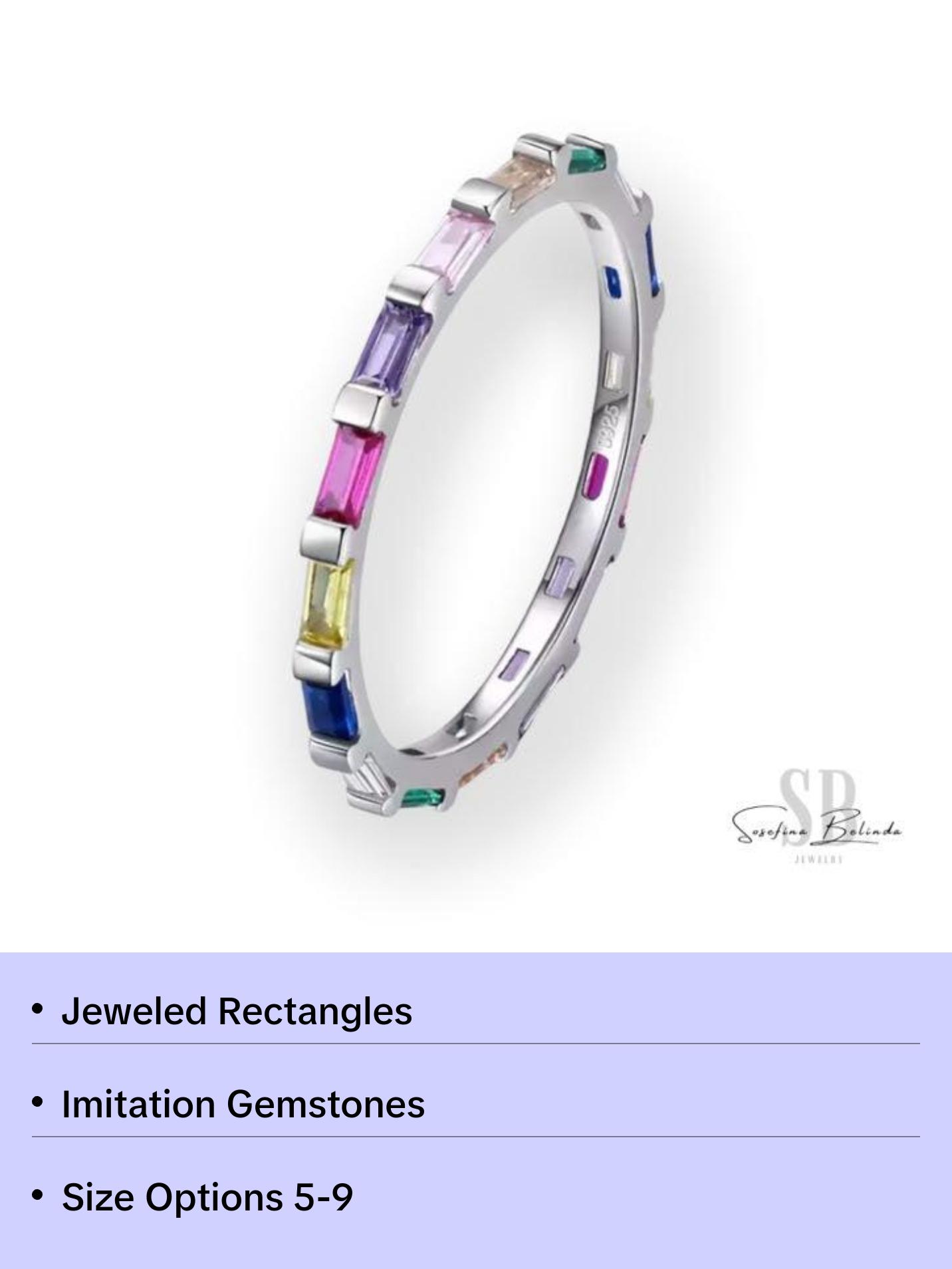 Jeweled Rectangles Sterling Silver Eternity Stacking Ring