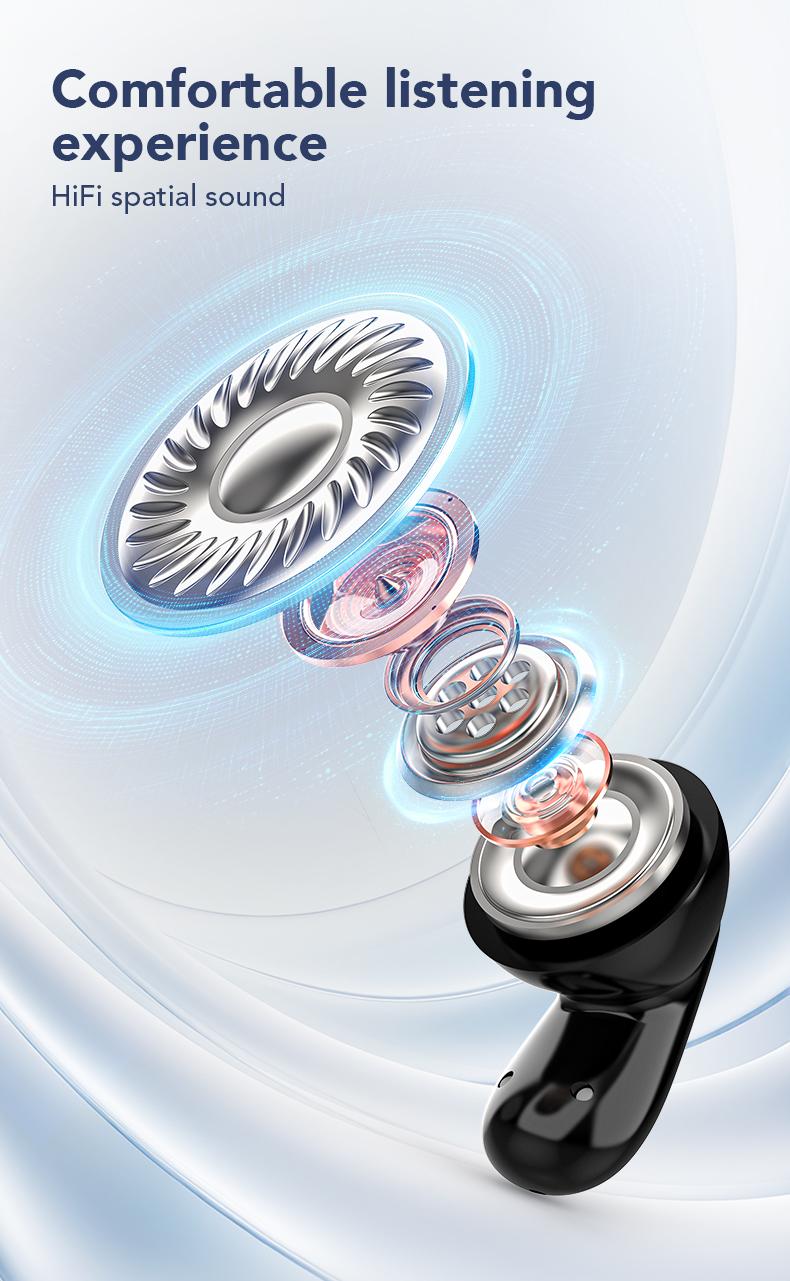 MINISO MS102 Bluetooth 6.0 earphones, LED display, IPX5 waterproof wireless earphones, in-ear style, suitable for business and travel.