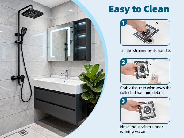 Hibbent Upgraded Shower Drain Hair Catcher, Shower Drain Cover for Bathroom Floor 4" Drain, Anti-Clogging Bathtub Drain Strainer, Stainless Steel Kitchen Sink Drain Strainer with Handle, Dark Grey