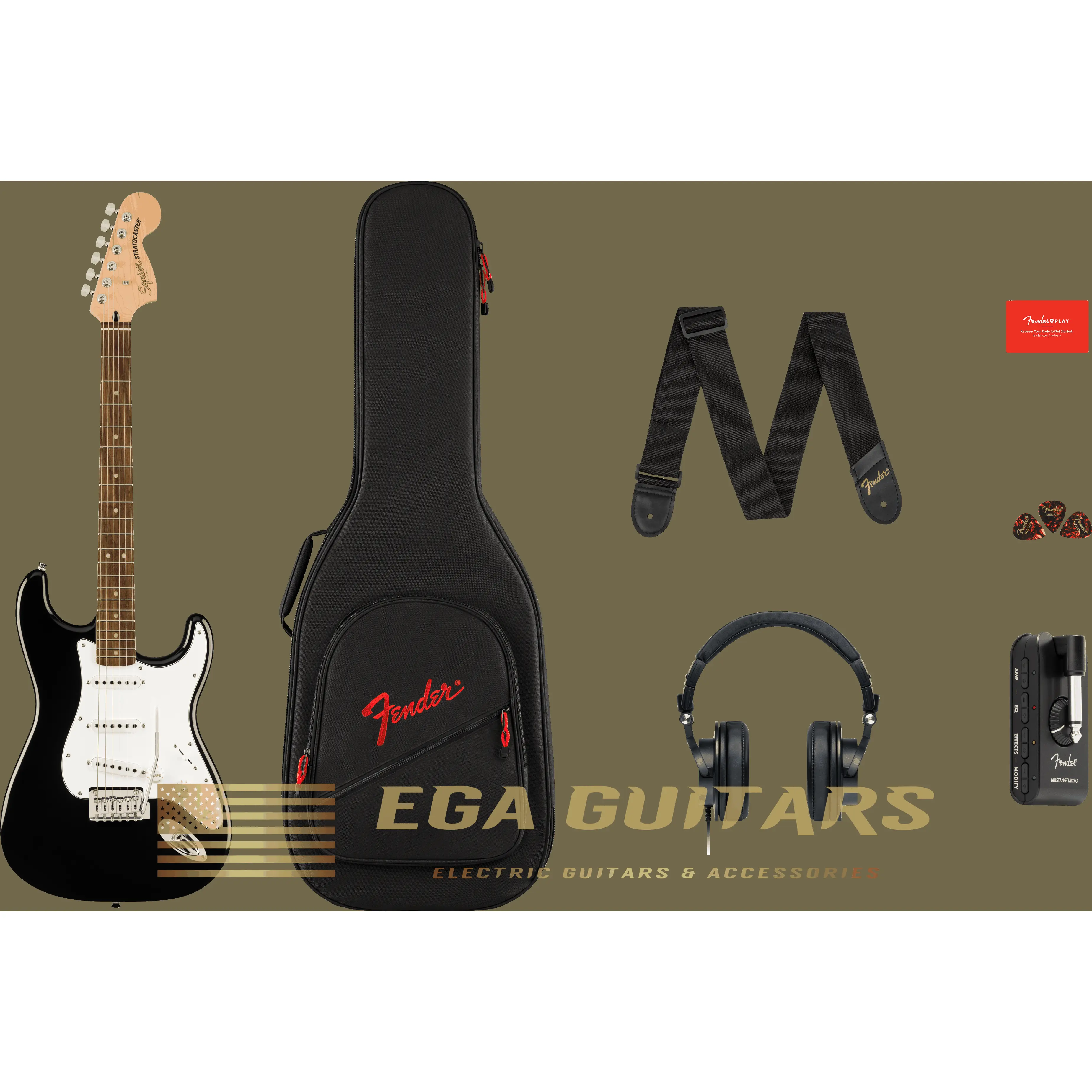 Squier Affinity Stratocaster Pack with Mustang Micro Amp - Black