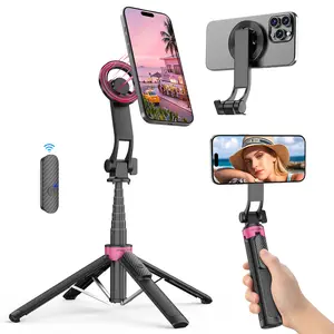 Magnetic Tripod for iPhone, Portable Selfie Stick Phone Tripod with Remote, Four-Leg Support Cellphone Stand for iPhone Magsafe, Fits Selfie Video Recording Gym Travel Essentials Accessories