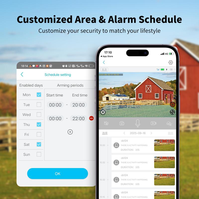 4G LTE Wireless Solar Powered Security Camera CB114S – 2K HD Live View 360° Coverage, No WiFi, Remote APP Controlled, WaterProof, Motion Activated, Night Vision, Outdoor, Data refill is required for Unlimited 4G data usage