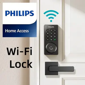 Philips Wifi Door Lock, Fingerprint Keyless Lock, Keyless Entry Deadbolt for Front Door, Compatible with Alexa & Google Assistant, Remote Control, Built-in Wifi, IPX5 Weatherproof, APP Fingerprint Passcode Unlock, Auto Locking